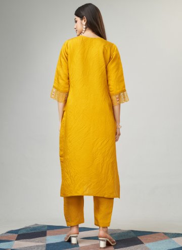 Mustard Viscose Embroidered Trendy Salwar Kameez