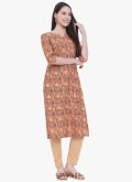 Mustard Viscose Printed Party Wear Kurti for Casual - 3