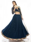 Navy Blue A Line Lehenga Choli in Georgette with Lace - 1
