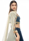 Navy Blue A Line Lehenga Choli in Georgette with Lace - 3