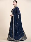 Navy Blue A Line Lehenga Choli in Georgette with Multi - 2