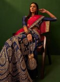 Navy Blue A Line Lehenga Choli in Silk with Embroidered - 1