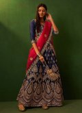 Navy Blue A Line Lehenga Choli in Silk with Embroidered - 3