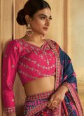 Navy Blue and Pink color Embroidered Silk A Line Lehenga Choli - 2