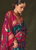 Navy Blue and Pink color Foil Print Silk Trendy Saree - 1
