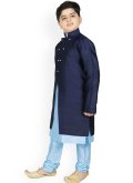 Navy Blue and Turquoise Art Dupion Silk Fancy work Jacket Style - 1