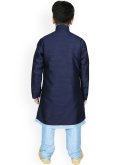 Navy Blue and Turquoise Art Dupion Silk Fancy work Jacket Style - 2