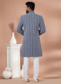Navy Blue and White Banarasi Embroidered Indo Western for Engagement - 3