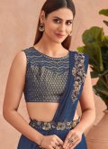 Navy Blue Art Silk Embroidered Trendy Saree for Engagement - 1