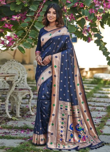 Navy Blue Banarasi Woven Designer Saree