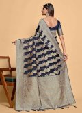 Navy Blue Banarasi Woven Designer Saree for Party - 1