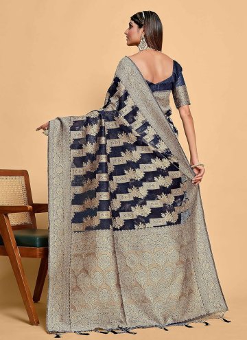 Navy Blue Banarasi Woven Designer Saree for Party