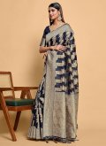 Navy Blue Banarasi Woven Designer Saree for Party - 2