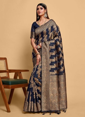 Navy Blue Banarasi Woven Designer Saree for Party