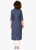 Navy Blue Blended Cotton Embroidered Party Wear Kurti for Casual - 1