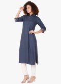 Navy Blue Blended Cotton Embroidered Party Wear Kurti for Casual - 2