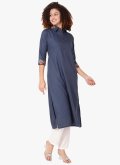 Navy Blue Blended Cotton Embroidered Party Wear Kurti for Casual - 3