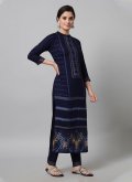 Navy Blue Casual Kurti in Rayon with Printed - 1