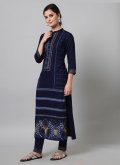 Navy Blue Casual Kurti in Rayon with Printed - 3