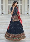 Navy Blue Chinon Embroidered A Line Lehenga Choli for Ceremonial - 1
