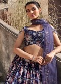 Navy Blue Chinon Embroidered A Line Lehenga Choli for Engagement - 1