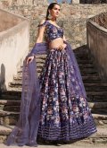 Navy Blue Chinon Embroidered A Line Lehenga Choli for Engagement - 2
