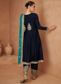 Navy Blue Chinon Embroidered Salwar Suit for Ceremonial - 1