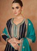 Navy Blue Chinon Embroidered Salwar Suit for Ceremonial - 2