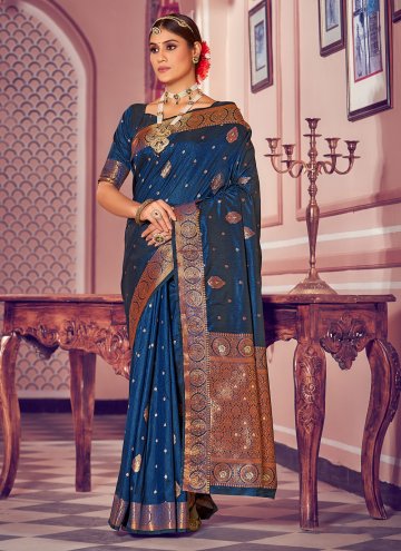 Navy Blue Classic Designer Saree in Banarasi with 