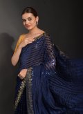 Navy Blue Classic Designer Saree in Georgette with Embroidered - 1