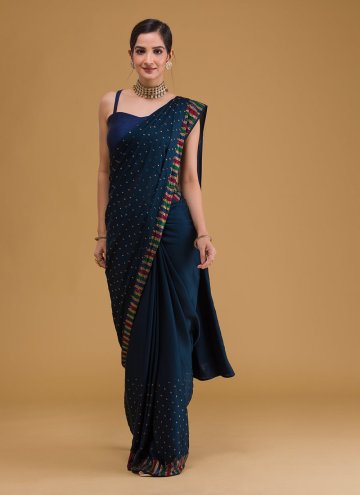 Navy Blue Classic Designer Saree in Georgette with Patch Border Work
