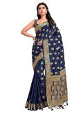 Navy Blue Classic Designer Saree in Kanjivaram Silk with Zari Work - 1