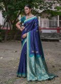 Navy Blue Classic Designer Saree in Silk with Woven - 3