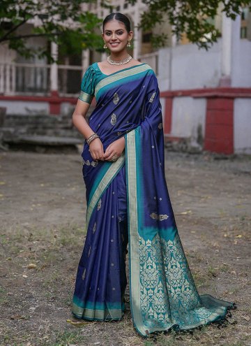 Navy Blue Classic Designer Saree in Silk with Wove