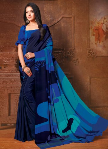 Navy Blue color Abstract Print Faux Crepe Trendy Saree