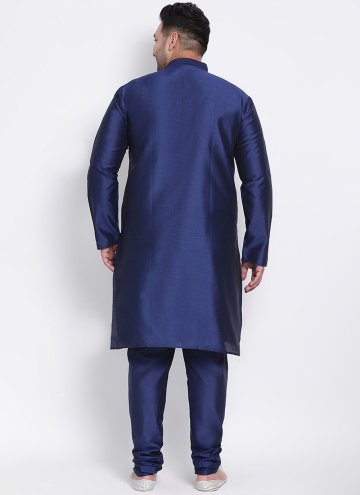 Navy Blue color Art Dupion Silk Kurta Pyjama with Plain Work