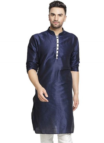 Navy Blue color Art Dupion Silk Kurta with Embroidered