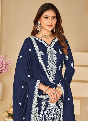 Navy Blue color Art Silk Trendy Salwar Kameez with Embroidered