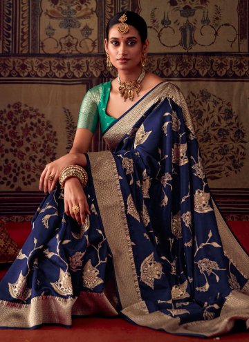 Navy Blue color Banarasi Designer Saree with Woven