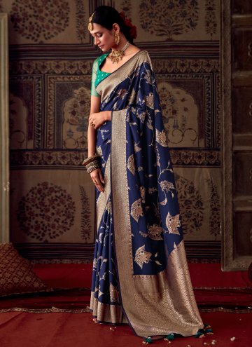 Navy Blue color Banarasi Designer Saree with Woven