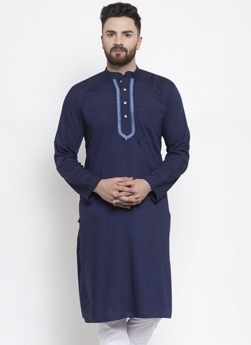 Navy Blue color Blended Cotton Kurta with Plain Wo