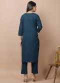 Navy Blue color Cotton  Casual Kurti with Sequins Work - 1