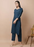 Navy Blue color Cotton  Casual Kurti with Sequins Work - 2