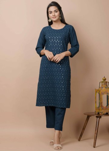 Navy Blue color Cotton  Casual Kurti with Sequins 