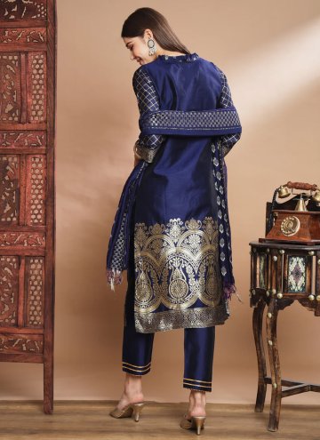 Navy Blue color Cotton Silk Salwar Suit with Jacquard Work
