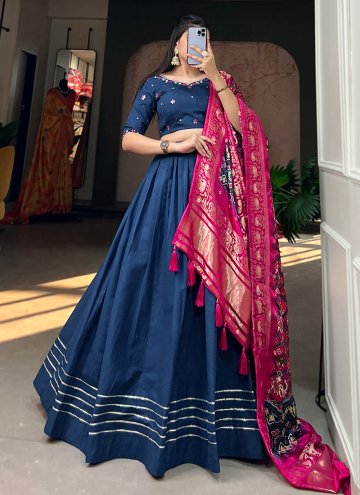 Navy Blue color Embroidered Cotton  A Line Lehenga