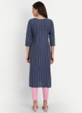 Navy Blue color Embroidered Cotton  Casual Kurti - 1