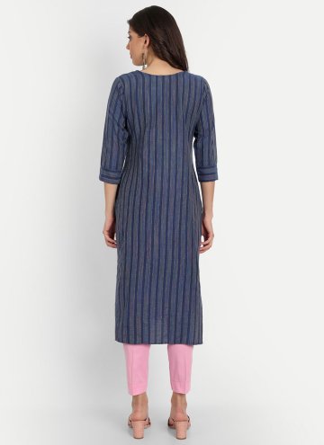 Navy Blue color Embroidered Cotton  Casual Kurti