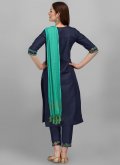 Navy Blue color Embroidered Cotton  Pant Style Suit - 2