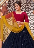 Navy Blue color Embroidered Faux Georgette Lehenga Choli - 1